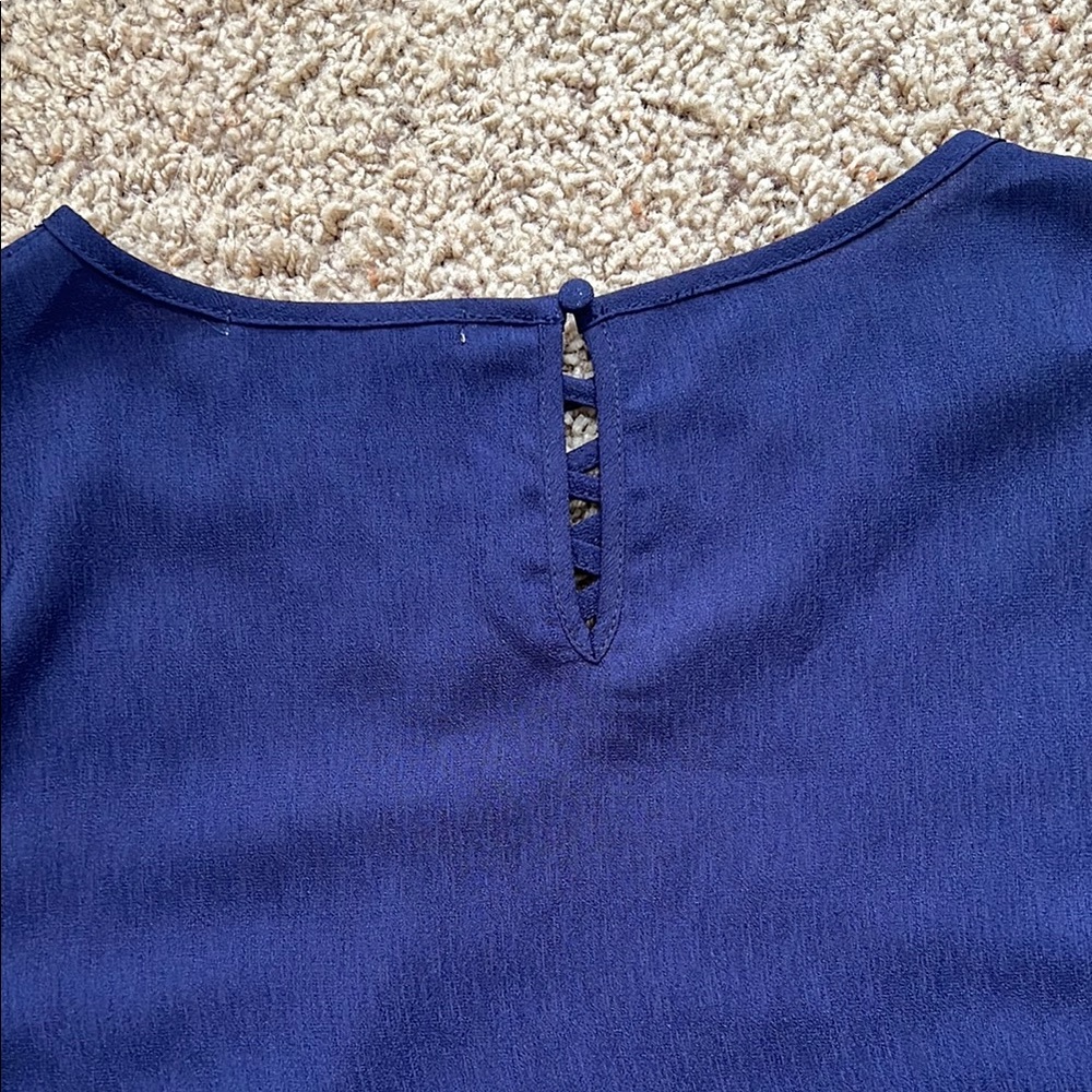 Blue Ruffled Blouse with Tie Front - Picture 6 of 6